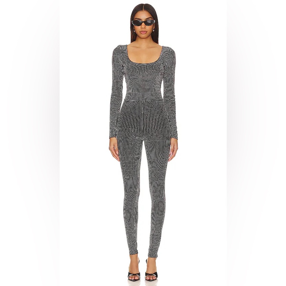 Good American Crystal Rhinestone Jumpsuit Black001 Size L NWT